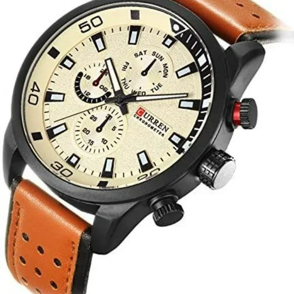 Pro master mens tan and yellow Quartz Dial Two Tone watch Curren sport design